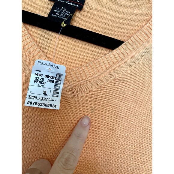 Jos. A. Bank NWT V-Neck Cotton Sweater in Peach Orange, Size XL - Picture 6 of 6